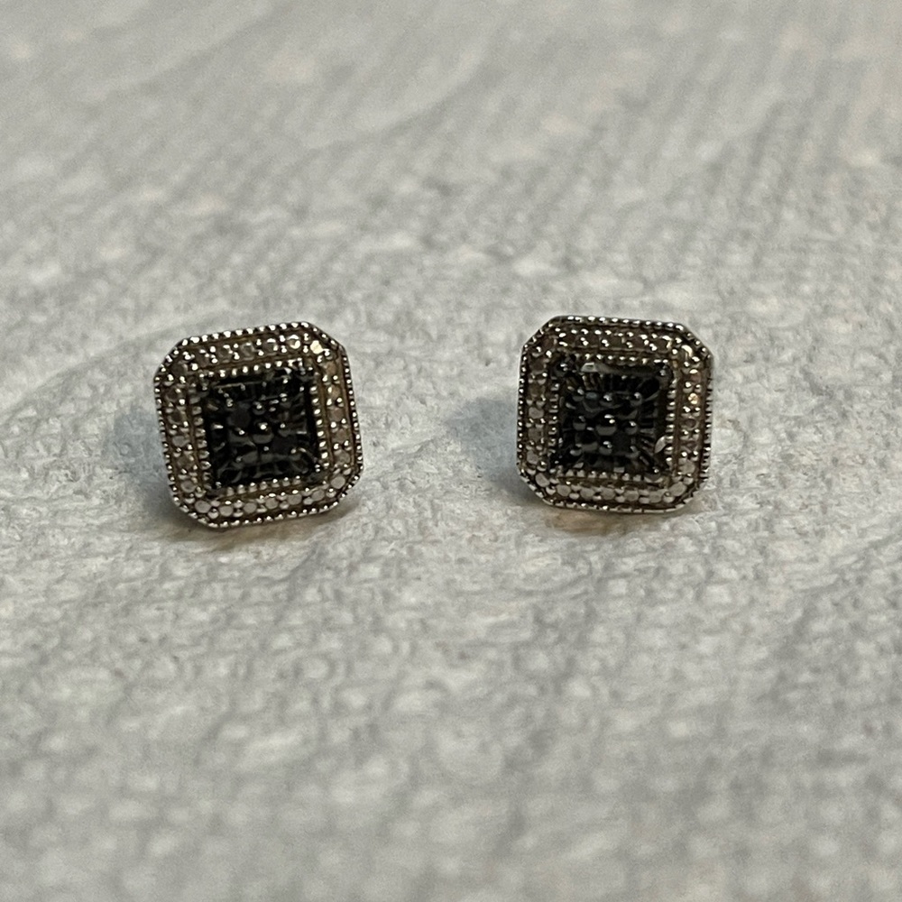 Kay Jewelers Sterling Silver Earrings with Black Diamond Accents